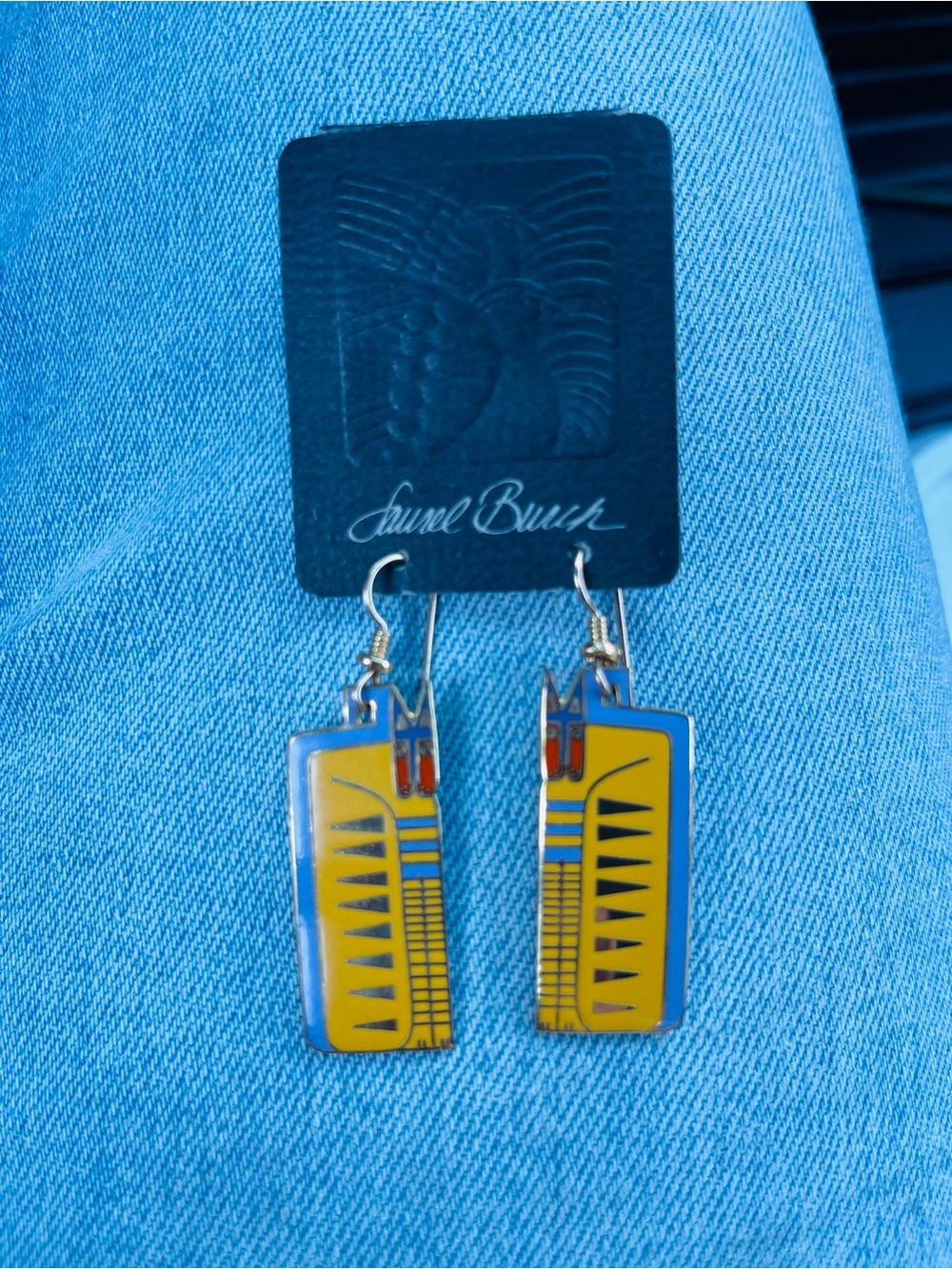 Laurel Burch Gold Rectangular Dangle Earrings